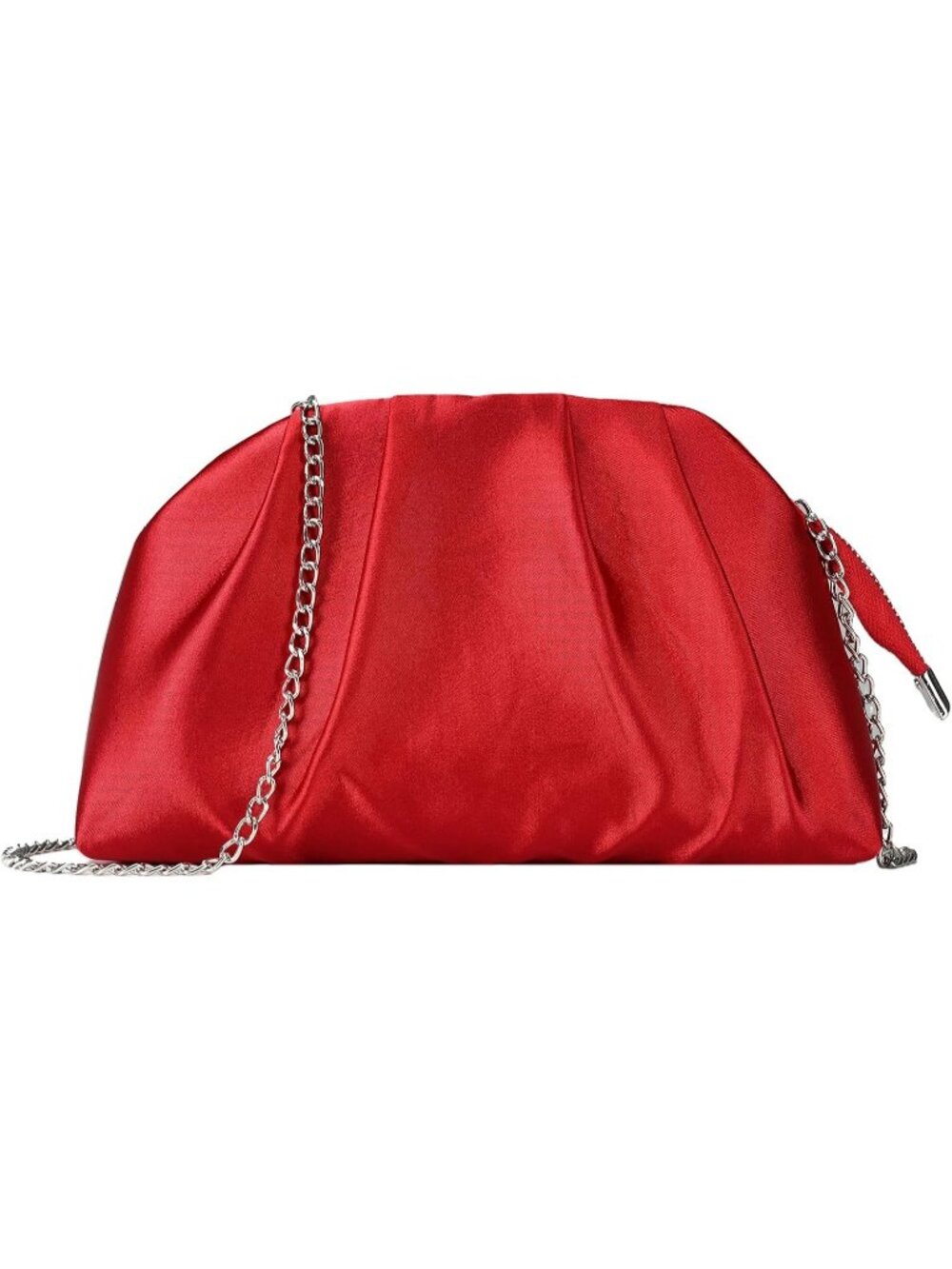 Women's Red Pleated Satin Clutch Purse Formal Evening Wedding Bag